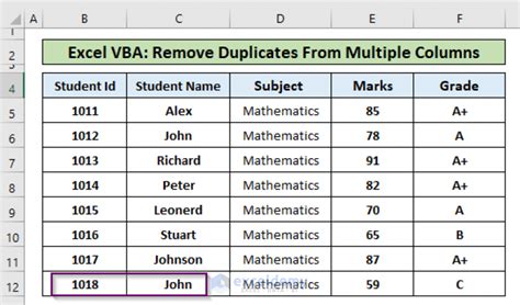 remove duplicate multiple columns excel vba