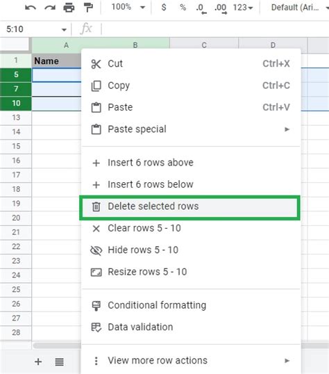 remove empty lines in google sheets