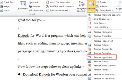 remove hyperlink from text