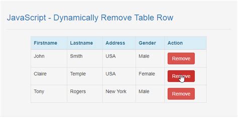 Remove Javascript Table