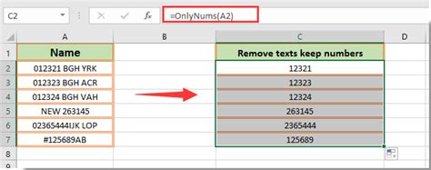 remove letters from numbers in excel formula