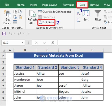 remove metadata from excel spreadsheet