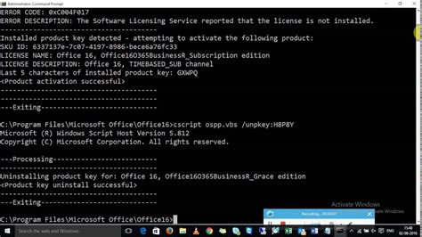 remove microsoft office license key using cmd