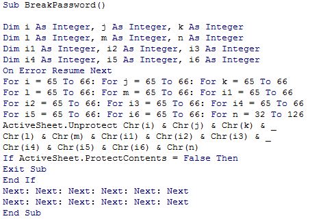 remove password from excel vba code