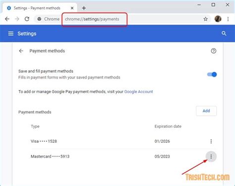 remove payment method from chrome