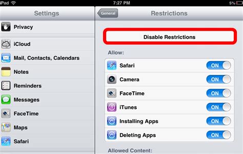 remove restrictions passcode ipad