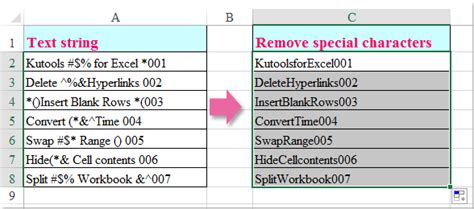 remove special characters from text in excel