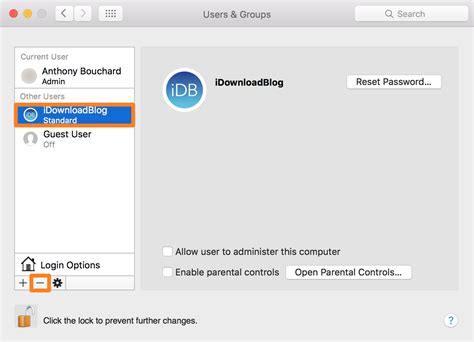 remove user icon on mac