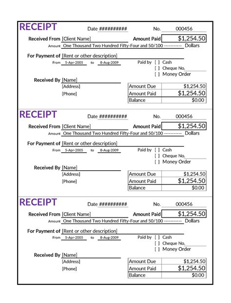 Rent Receipt Filled Example