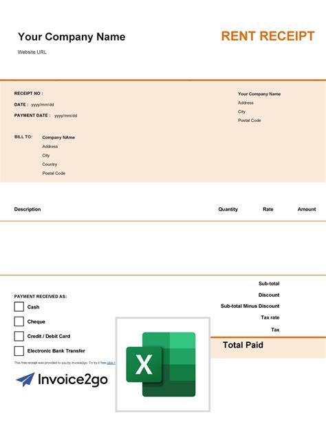Download Rent Receipt Excel Template ExcelDataPro