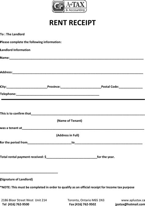 Rent Receipt Sample Ontario