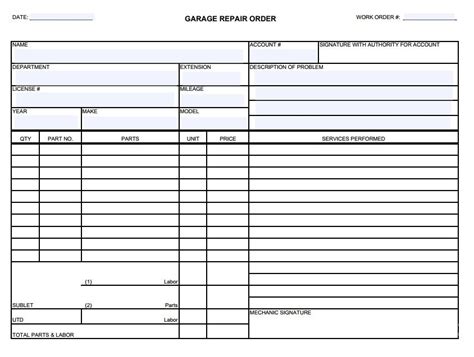 Auto Repair Order Template SampleTemplatess SampleTemplatess
