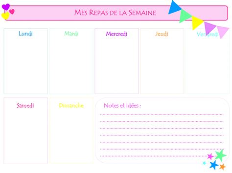 repas de la semaine calendrier