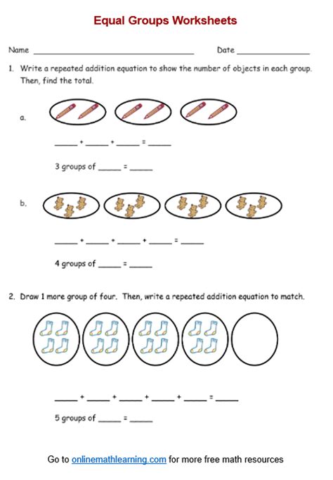 Repeated Addition Worksheets Printable Adding Equal Groups Worksheets