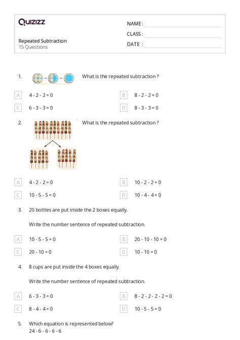 Repeated Subtraction Worksheets 3Rd Printable