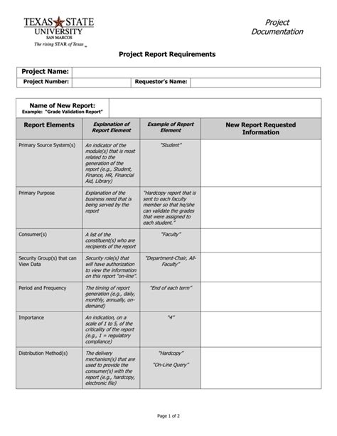 report requirements document template