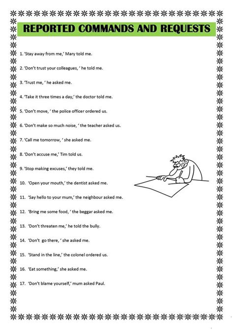 reported speech commands and requests exercises multiple choice
