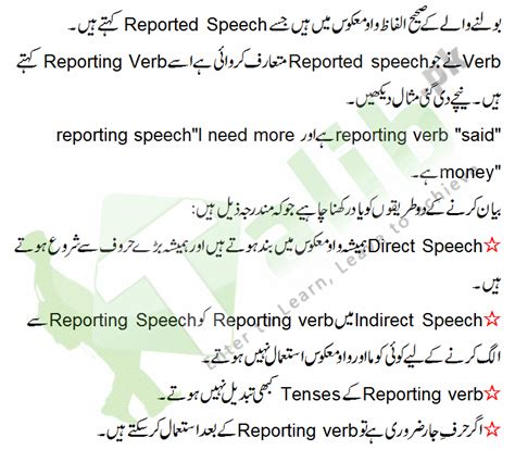 reported speech meaning in urdu with examples