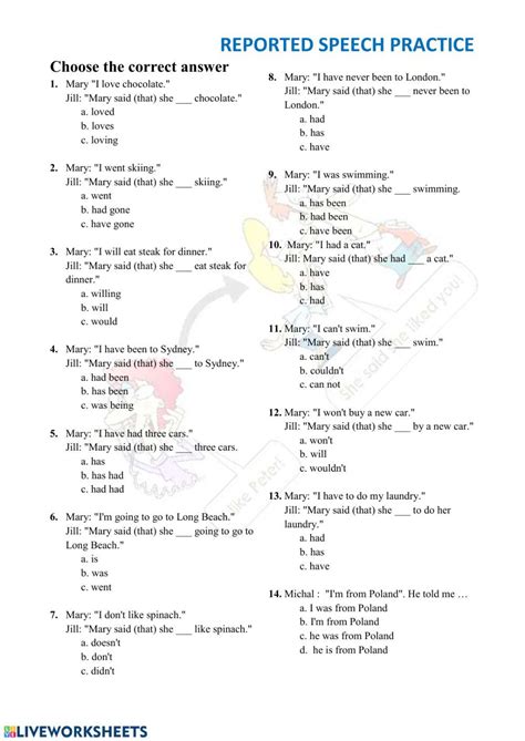 reported speech modals exercises pdf with answers