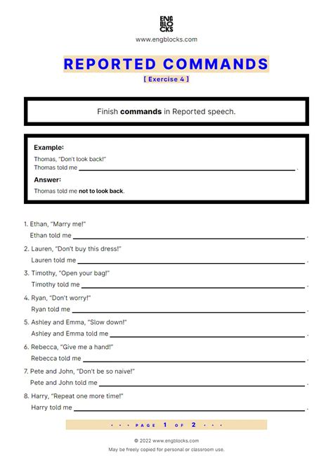 reported speech negative commands exercises