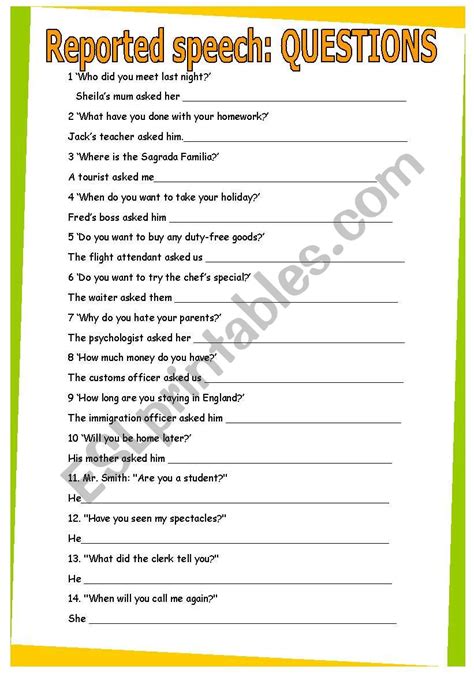 reported speech questions exercises with answers