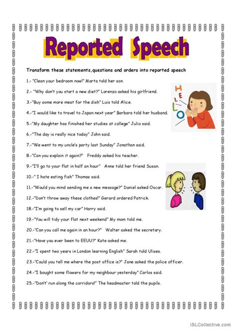reported speech questions exercises with answers pdf class 10