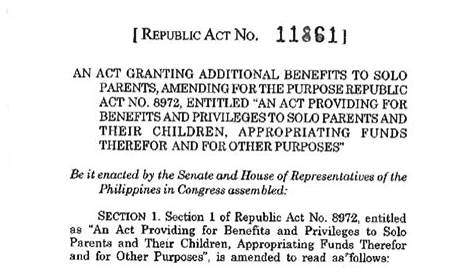 Expanded Solo Parents Welfare Act or Republic Act (RA) 11861