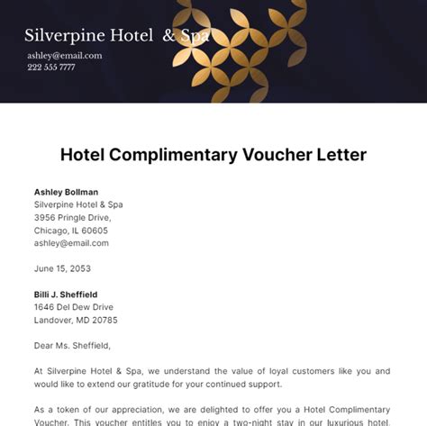 Complimentary Hotel Stay Voucher Format Sample Hotel Voucher