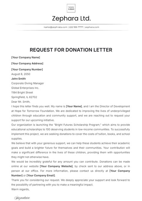 Request A Donation Application Template