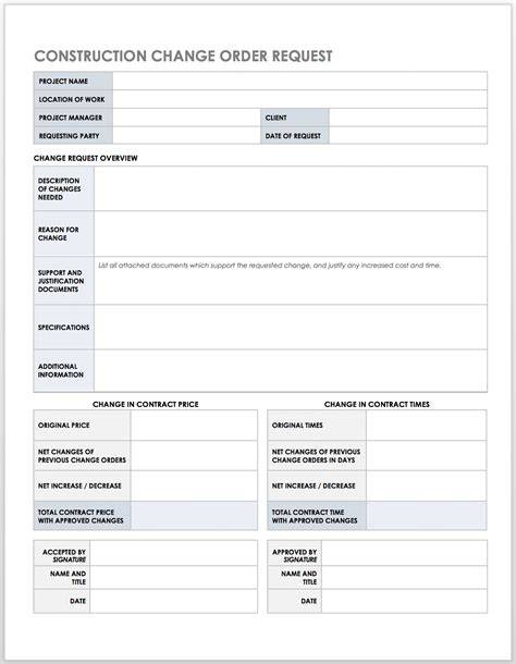 Request For Change Order Template Construction