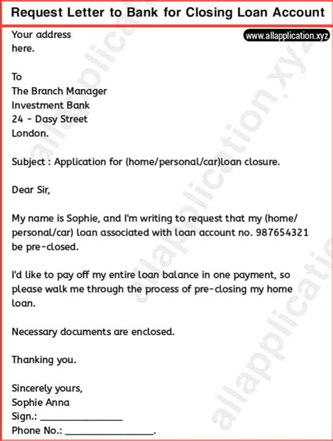 request for closing bank loan account