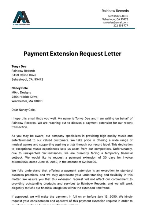 Request For Extension Template