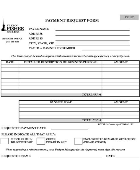 request for payment form template