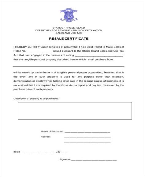 Request For Resale Certificate Template