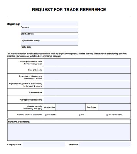 Request For Trade Reference Template