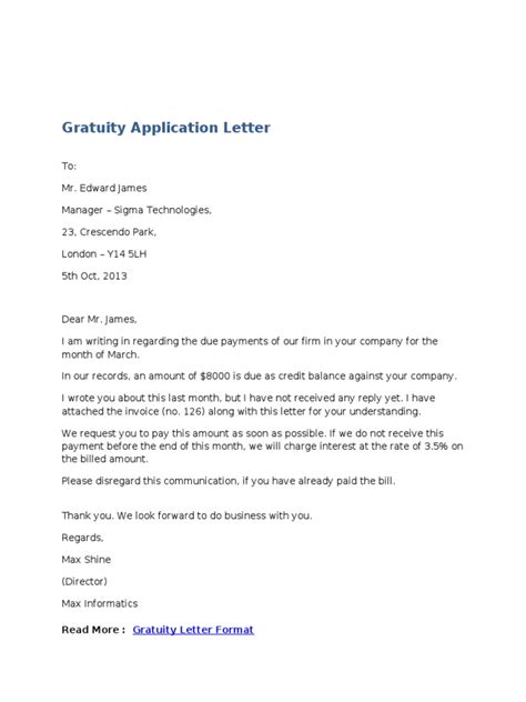 request letter for gratuity benefits