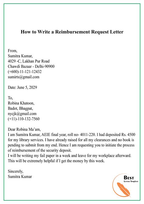 request letter for reimbursement of expenses