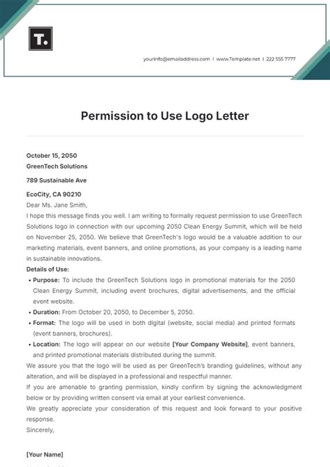 Request Permission To Use Logo Template