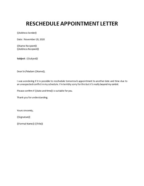 Reschedule Appointment Letter 7+ Samples in Word, PDF Format