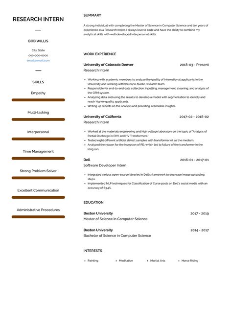 Research Intern Resume Example Resume Professional Writers