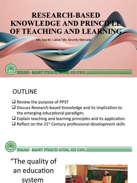 research based knowledge and principles of teaching and learning examples