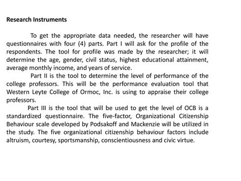 research instrument and procedure example
