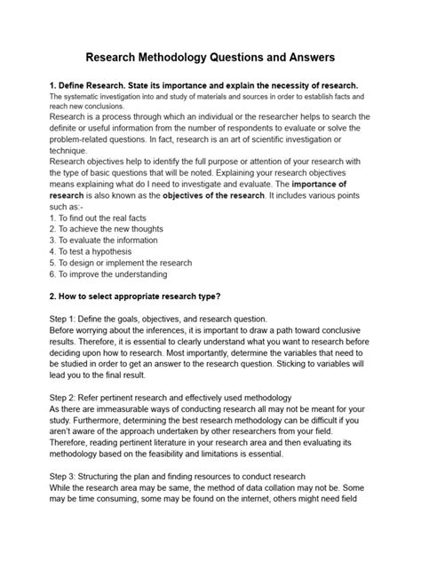 research methodology questions and answers pdf