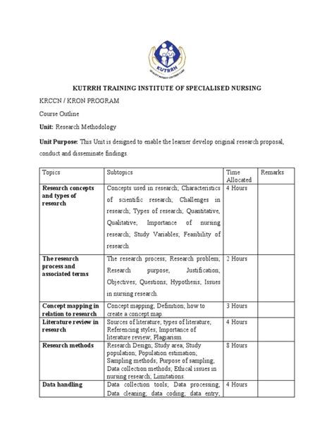 research methods course outline