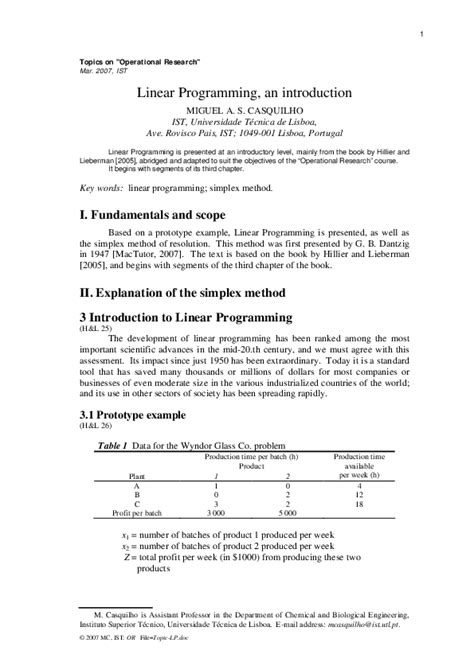 Research Paper On Linear Programming