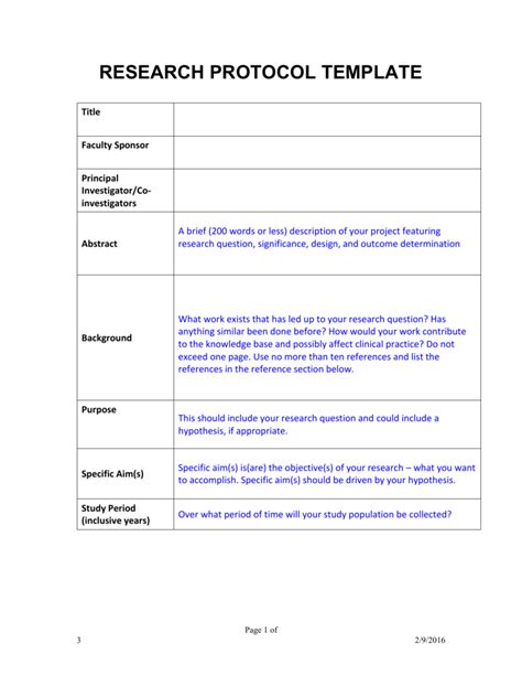 research protocol examples