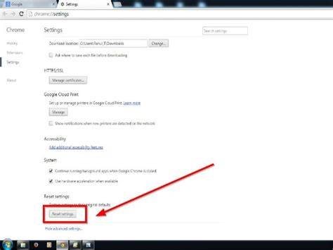 Resetting browser to default settings