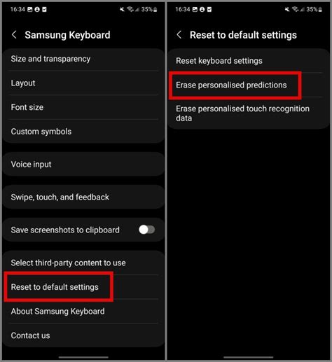 reset learned words samsung