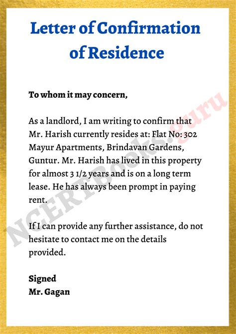 2021 Proof of Residency Letter Fillable, Printable PDF