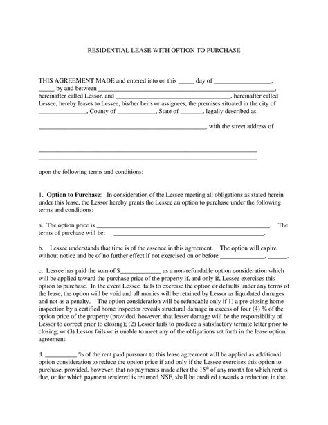 Download Free Blank Lease Agreement with Option to Purchase Printable